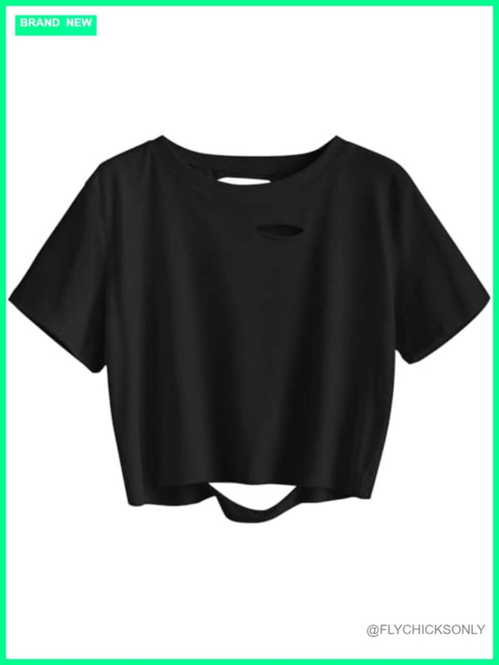 Womens Crop Top Short Sleeve Ripped Summer T-Shirt Casual Crewneck Tee